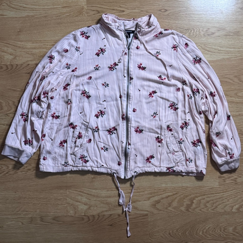 Torrid Pink Floral Light Weight Zip Up Size 3